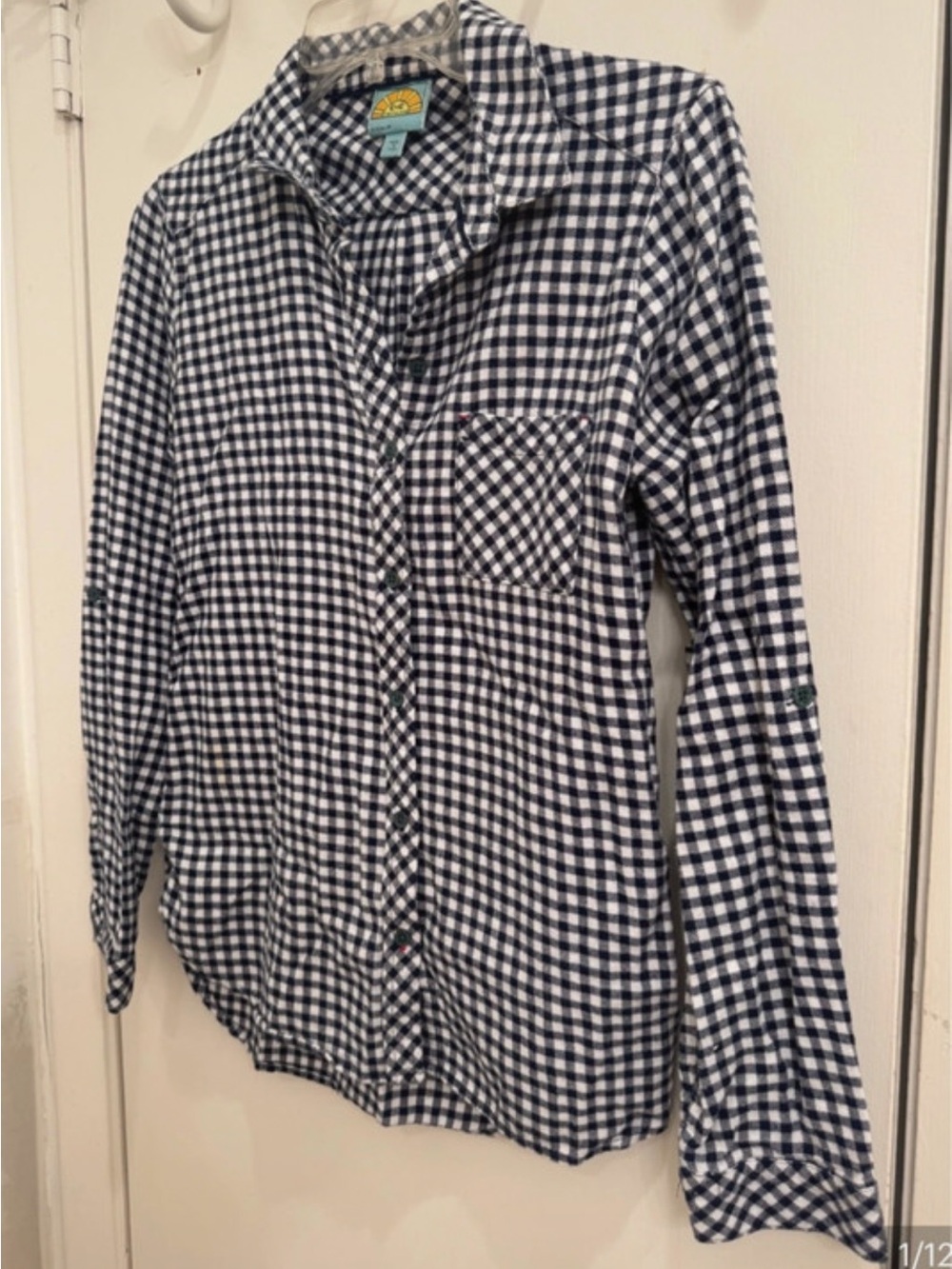 d White Gingham Button-Down Shirt with Chest Pocket